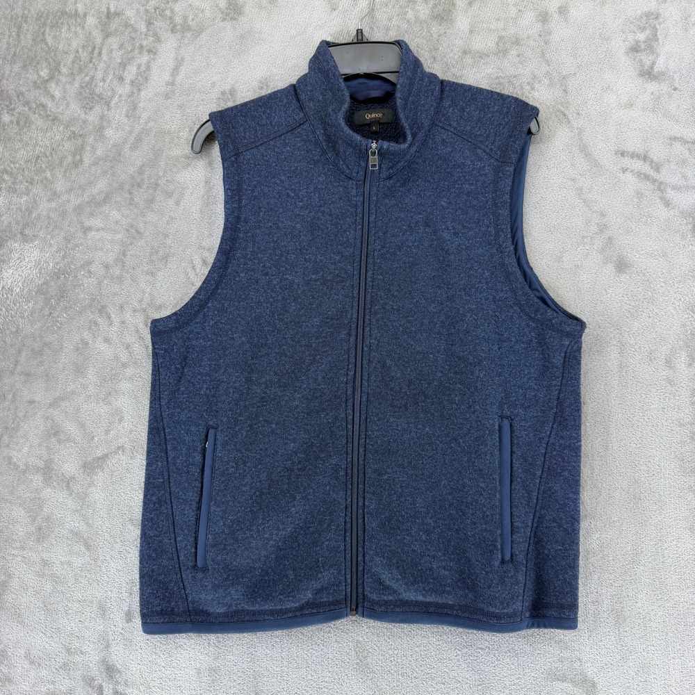 Quince Vest Mens L Sweater-Knit Fleece Full-Zip Navy EUC